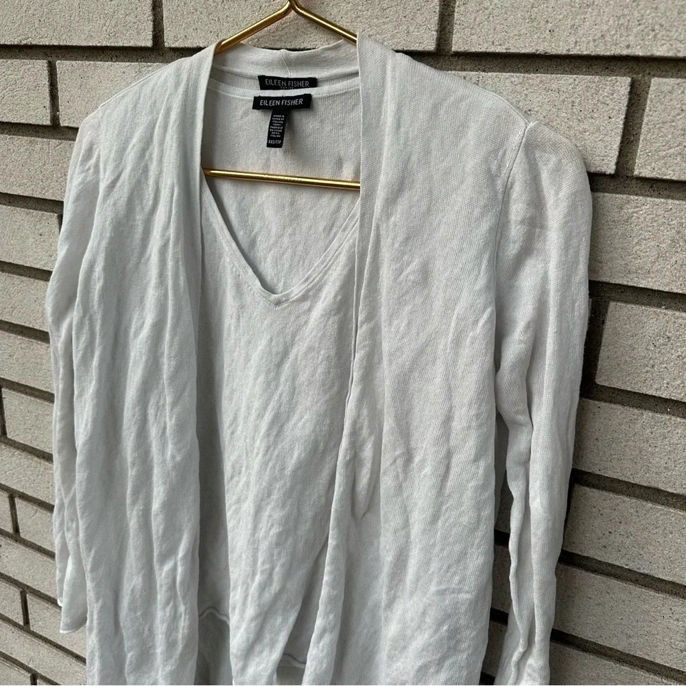 Eileen Fisher Tencel Metal Long Cardigan & Tank Easy Fit Thigh Length